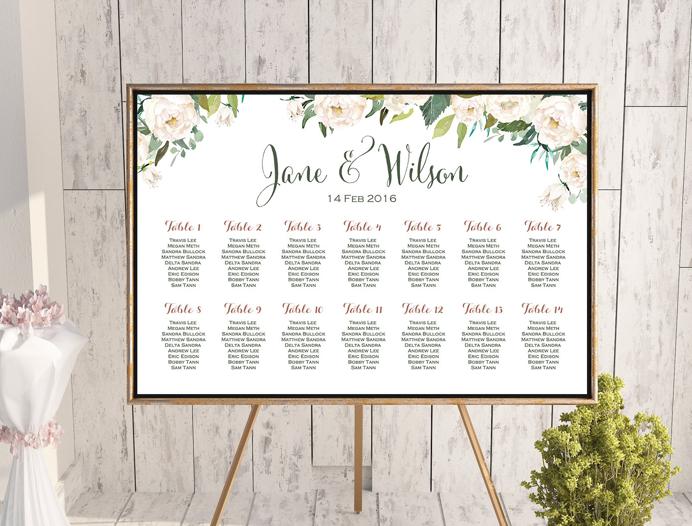 Free Printable Seating Chart For Wedding Reception