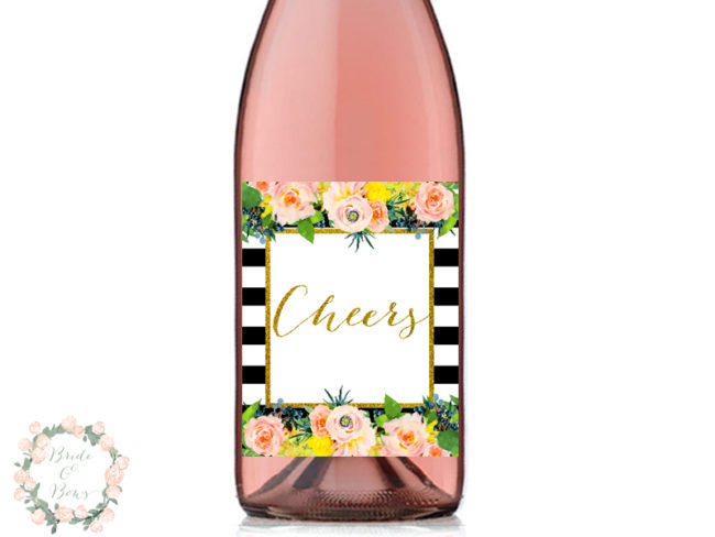 WD54-cheers-floral-black-stripes-bridal-shower-wine-decoration