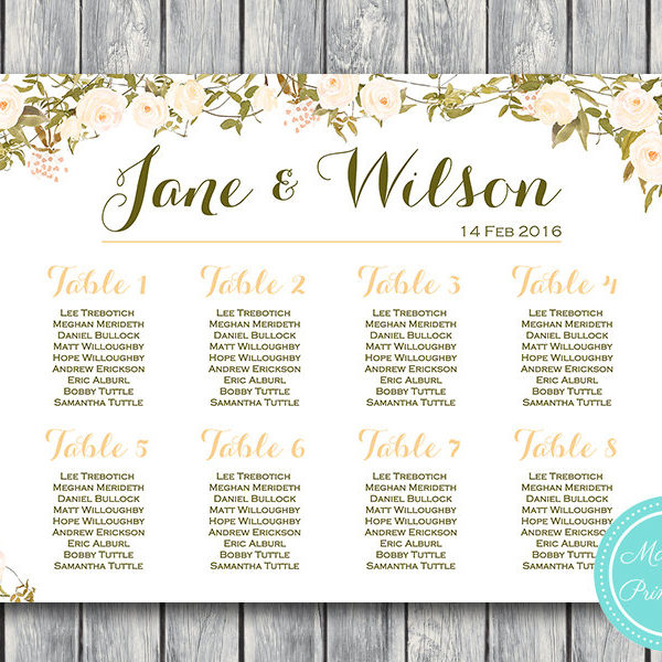 Ivory Peony Wedding Seating Chart - Free Wedding Seating Charts