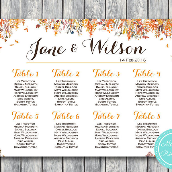 Fall Autumn Wedding Seating Chart Free Wedding Seating Charts