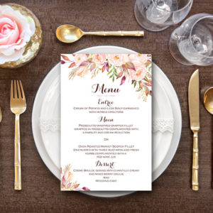 Personalized Pink Floral Wedding Menu-Custom Wedding Menu Printable