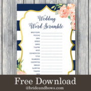 FREE Gold Navy Stripes Floral Wedding Word Scramble