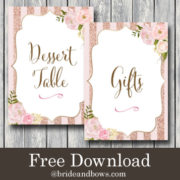 FREE Rose Gold Peonies Gift and Dessert Signs