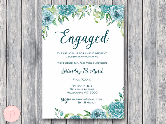 Teal-Floral-Printable-Engagement-Party-Invitation