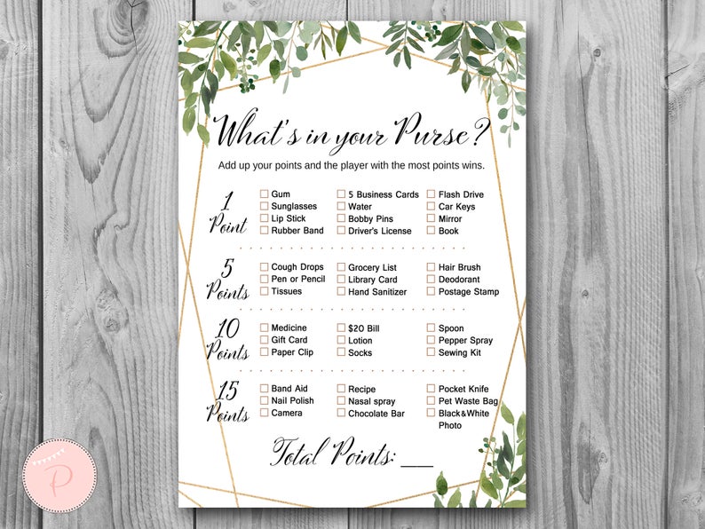 What's In Your Purse Bridal Party Game, Bridal Shower Game