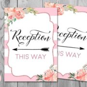 Rose Gold Reception Sign, Wedding Direction Sign