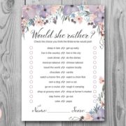 Purple and Lavender Would She Rather Bridal Game