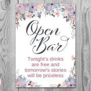 Purple and Lavender Wedding Open Bar Sign
