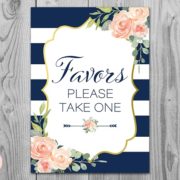 Navy Blue and Gold Favors Please Take One Sign