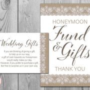 Burlap and Lace Honeymoon Fund and Gifts Card and Sign