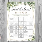greenery find the guest bridal shower bingo cards