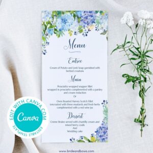 Editable Blue Hydrangea Menu