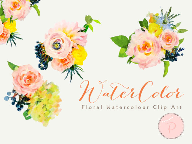 watercolor floral rustic cliparts pink yellow blush