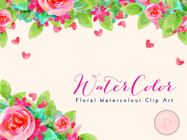 WCA18 love heards romantic floral watercolor cliparts hearts petals wreath pink hearts