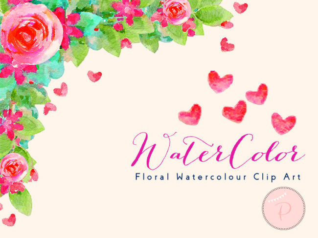 WCA18 love heards romantic floral watercolor cliparts hearts petals wreath pink