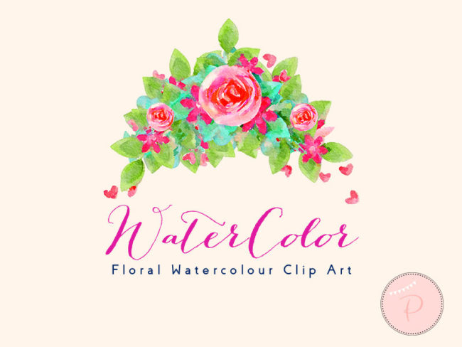 WCA18 love heards romantic floral watercolor cliparts hearts petals wreath
