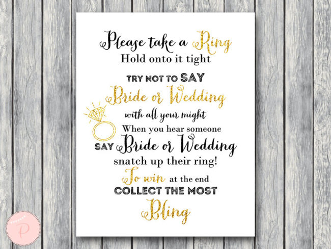 Don't Say Bride or Wedding Game Bridal shower game, Bridal shower activity, Printable Game TH14
