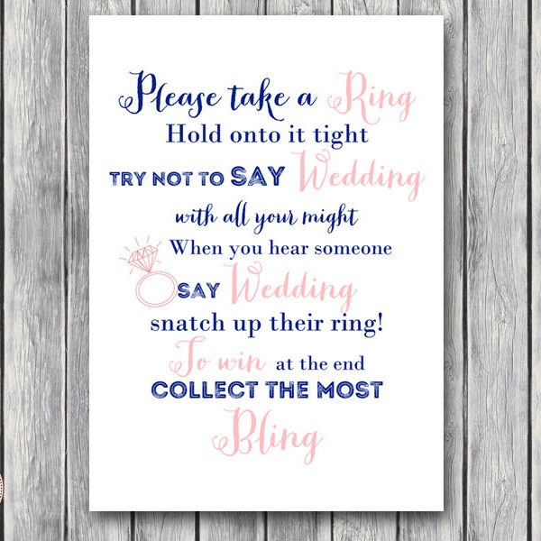 Dont Say a word Game Take a Ring Game Navy Pink Bridal shower game th15