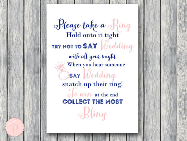 Don't Say a word Game, Take a Ring Game, Navy & Pink Bridal shower game th15