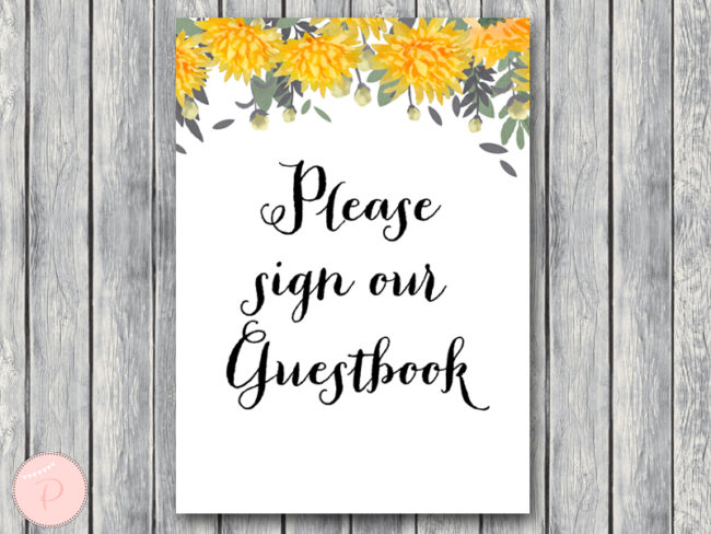 TH18-5x7-sign-guestbook-yellow-dandelion-wedding-bridal-shower-game