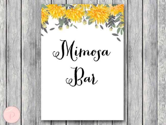 TH18-5x7-sign-mimosa-bar-yellow-dandelion-wedding-bridal-shower-game