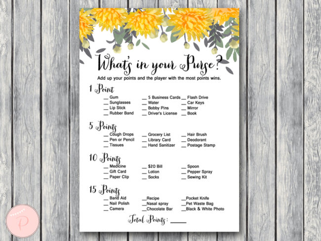 TH18-5x7-whats-in-your-purse-yellow-dandelion-wedding-bridal-shower-game