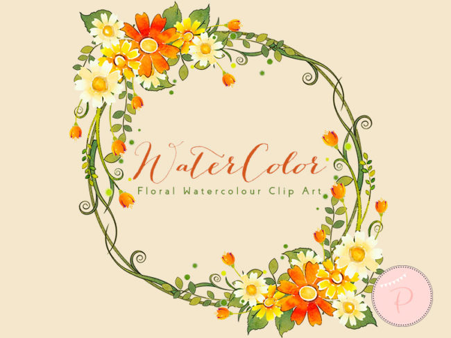 WCA62 Whimsical Spring Watercolor Flower, Spring Floral Wreath 2