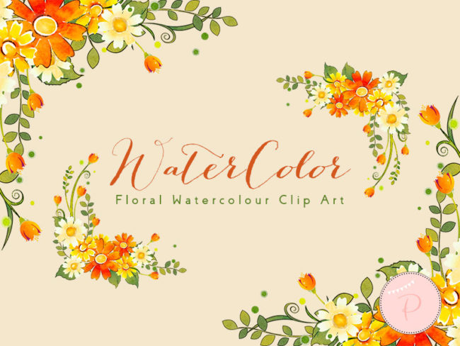WCA62 Whimsical Spring Watercolor Flower, Spring Floral Wreath