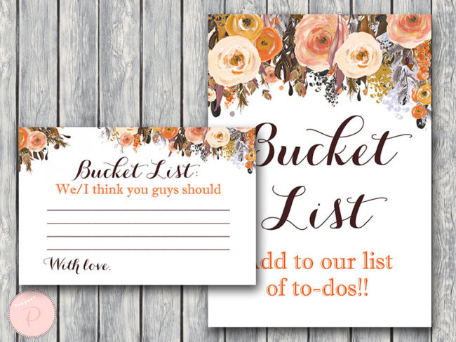 Autumn Fall Wedding Bucket List, Bucket List, Wedding Wishes