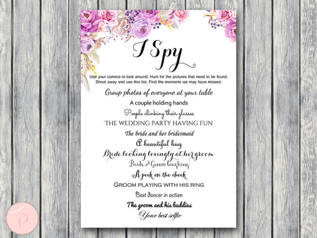 wd72-Purple I Spy Wedding Scavenger Game, Wedding