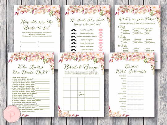 Boho Floral Bridal Shower Games Package