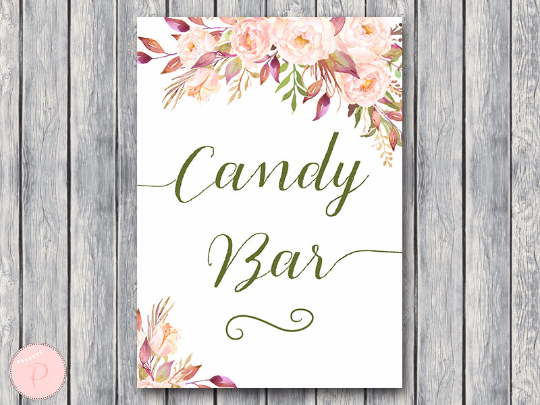 Boho Floral Candy Bar Sign Instant Download