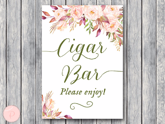 Boho Floral Cigar Bar Sign Instant Download