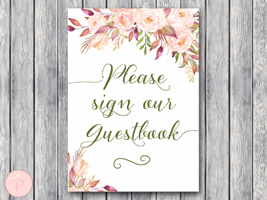 Boho Floral Guestbook Sign Printable