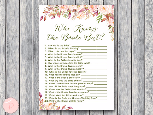 Boho Floral How well do you know the Bride game