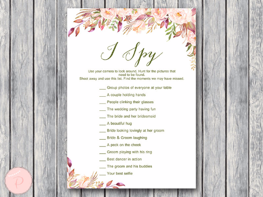 Boho Floral I Spy Wedding Scavenger Game 1