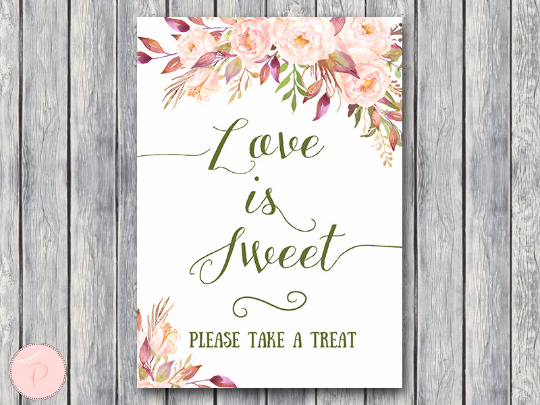 Boho Floral Love is sweet take a treat sign