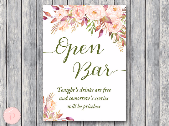 Boho Floral Open bar sign