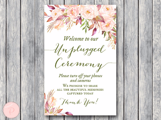 Boho Floral Unplugged Ceremony Sign