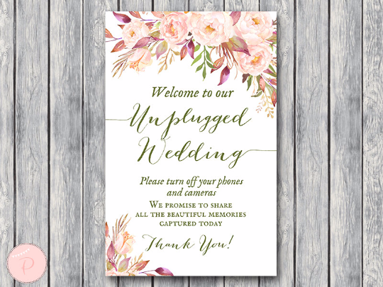 Boho Floral Unplugged Wedding Sign