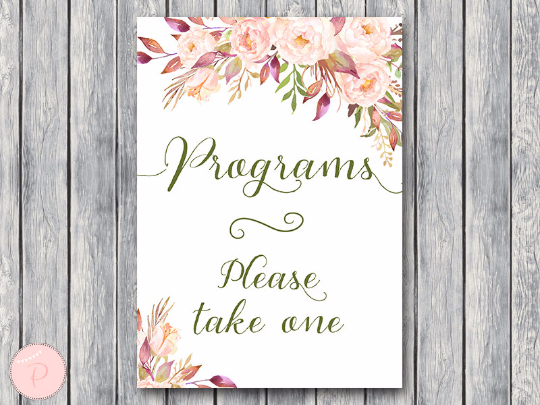 Boho Floral Wedding programs sign Printable