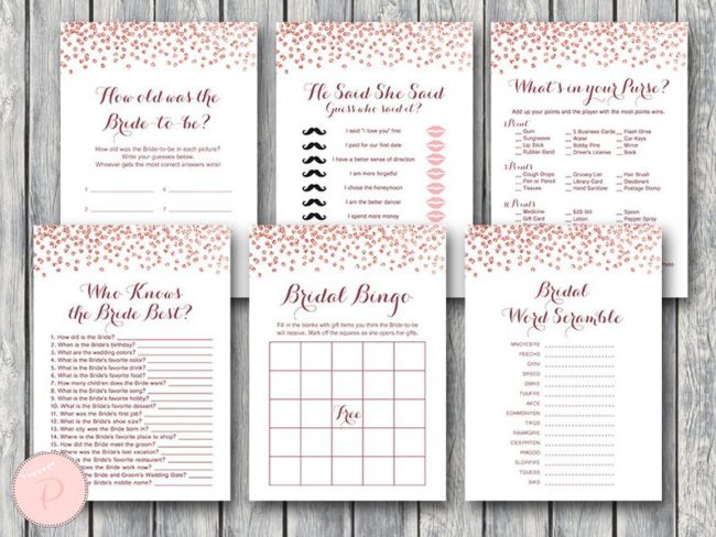 Rose Gold Bridal Shower Games Package