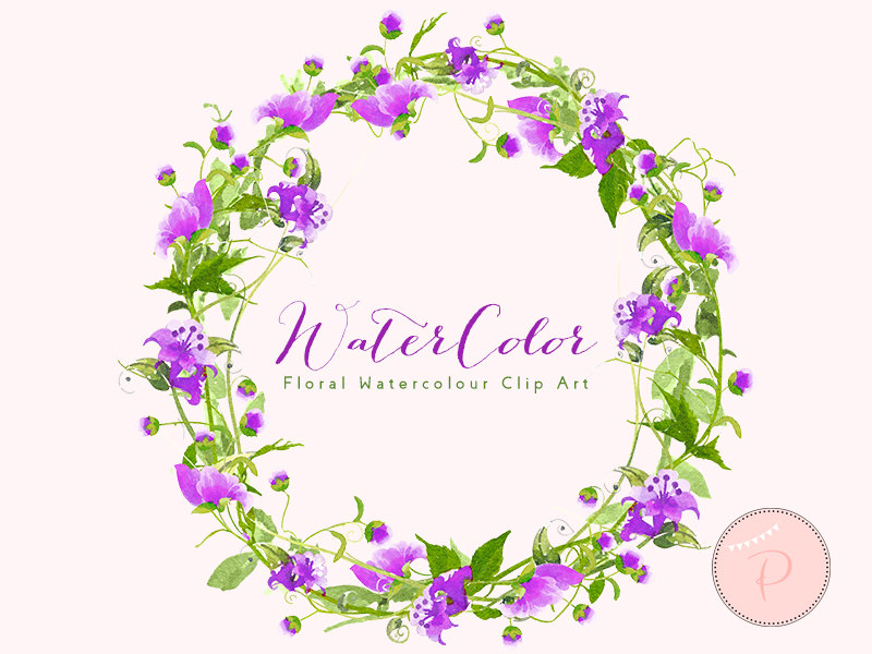 purple wedding flower wreath clipart