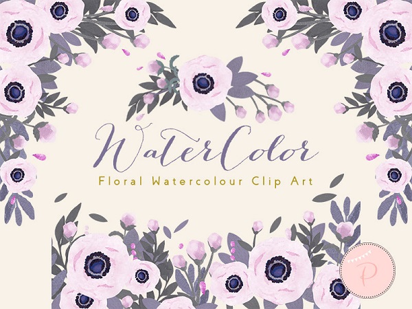 Anemone flower watercolor clipart