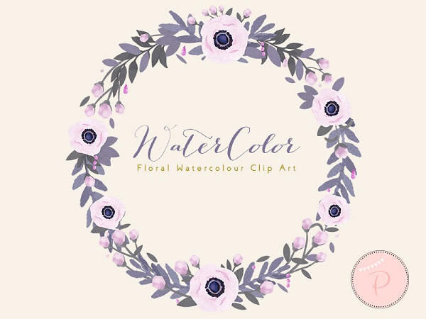Anemone flower wreath clipart