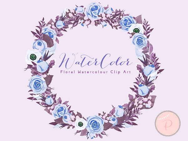 blue floral watercolor clipart