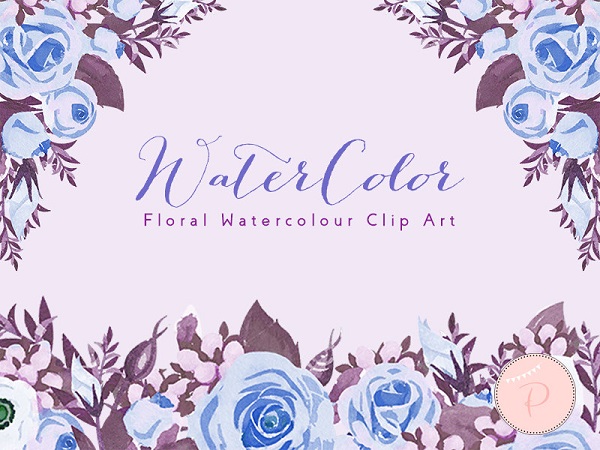 blue floral watercolor clipart
