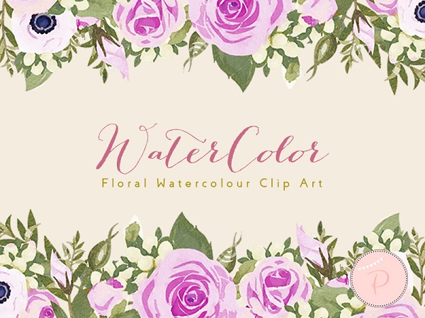 magenta rose and anemone flower clipart border
