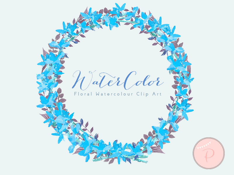 blue watercolor flower and wreath clipart wedding elegant florals