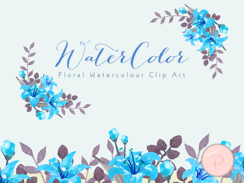 blue watercolor flower and wreath clipart wedding elegant florals